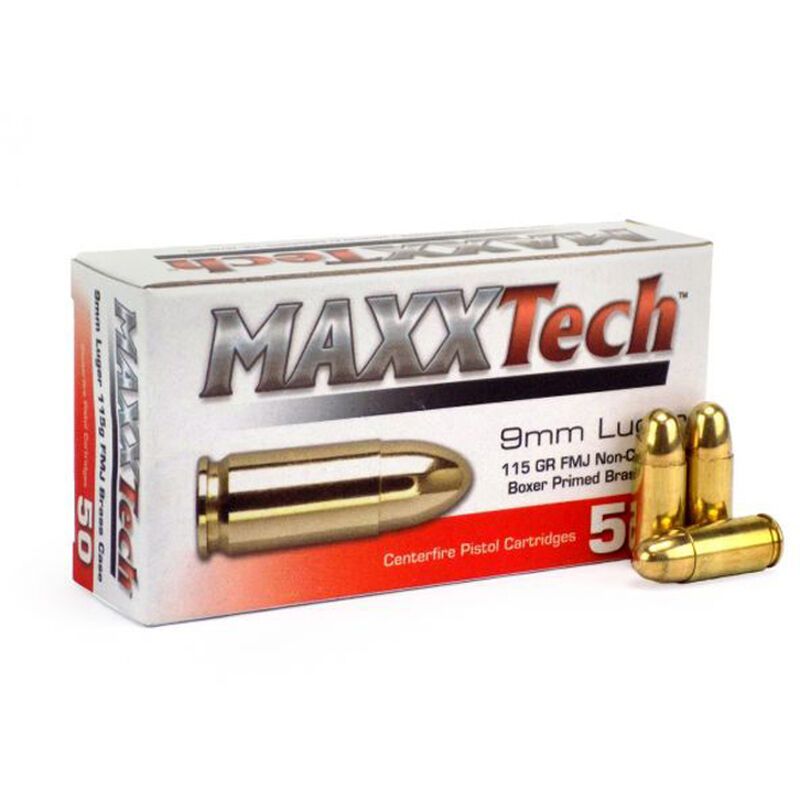 MaxxTech 9mm 115 Grain Full Metal Jacket Ammunition