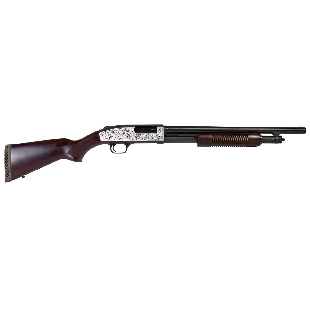 Mossberg 500 Retrograde Persuader 12 Gauge Engraved Stainless Shotgun