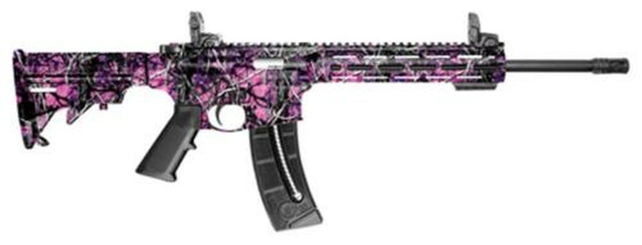 Smith & Wesson, M&P15-22, 22LR, 16.5" Barrel, Muddy Girl Finish, 6 Position Collapsible Stock, 10" M&P Slim Handguard M-LOK, Threaded Barrel, 25Rd, Flip Up Sights