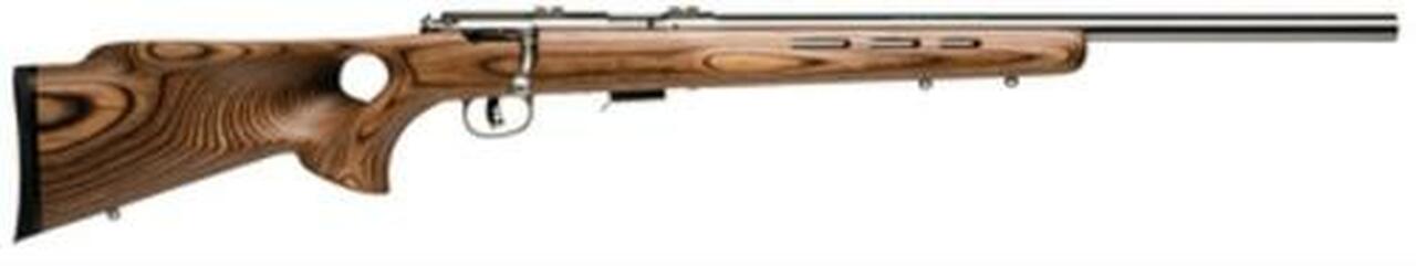 Savage 93 BTVS, 22 WMR, 21" Heavy Barrel, Stainless Steel Barrel and Action, Brown Laminate Wood Stock, 5Rd, Detachable Box Magazine