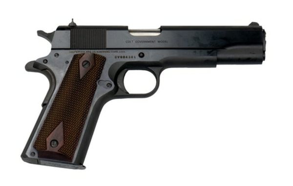 Colt 1911 Government. 45 ACP, 5" Barrel, 7rd Mag, Rosewood Grip, Blued