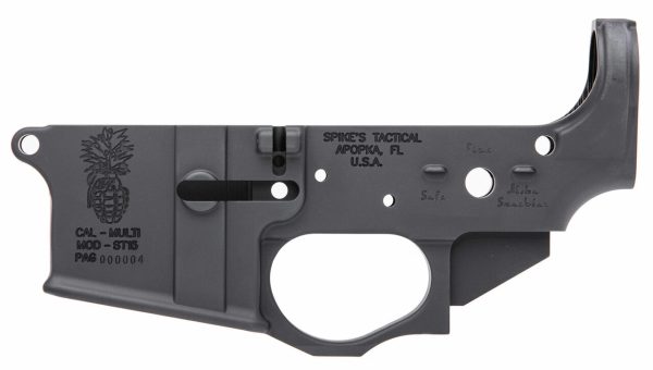 Spikes Pineapple Grenade Stripped Lower, Multi-Cal, Black Hardcoat Anodized