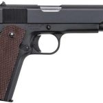 Auto Ordnance 1911 Matte Black Single 45 ACP 5.0" Barrel, Brown Checkered Grp Black, 7rd