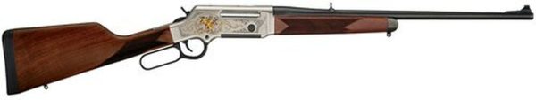 Henry Long Ranger Wildlife .243 Win, 20" Barrel, Checkered Straight Grip Stock, Nickel Plated, 24K Gold Inlay, 4rd