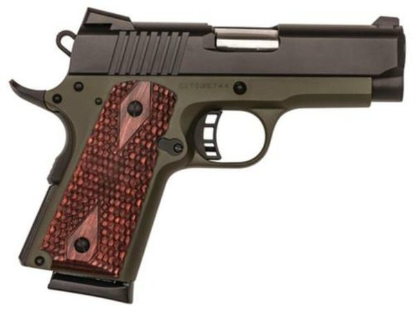 Citadel M-1911 Compact 45 ACP 3.5" Bushingless Barrel Olive Drab Green Cerakote, Wood Grips 7rd Mag