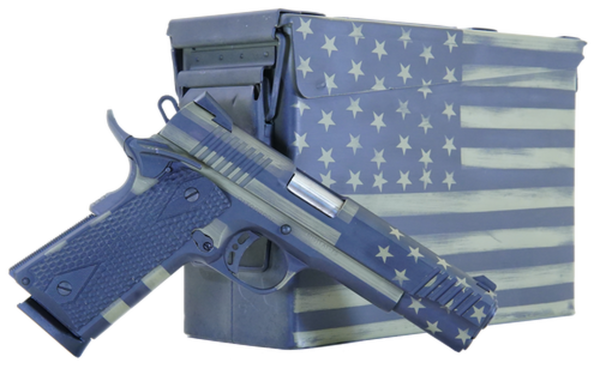 Citadel M-1911 45 ACP, 5" Barrel, Black G10 Grip American Flag, Battleworn Green Frame American Flag, Battleworn Green Slide, 8rd