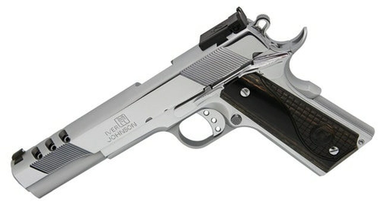 Iver Johnson 1911 Eagle XLC Ported 45 ACP, 6", High Polished Chrome, Ported Long Slide, Diamondwood Walnut Grip, 8rd