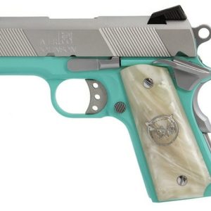 Iver Johnson 1911 Thrasher Officer 70 Series 9mm, 3.125" Barrel, White Pearl Grips, Tiffany Blue, 8rd