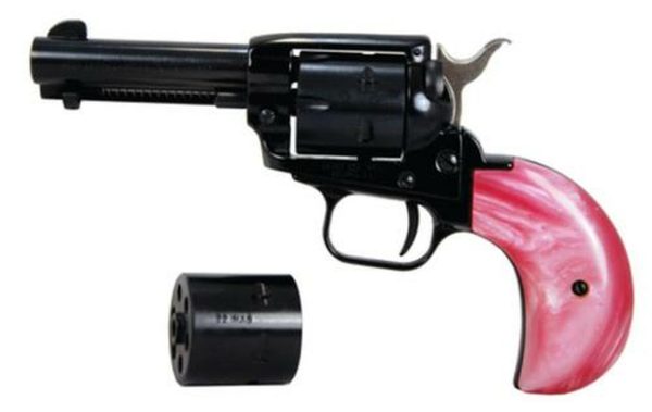 Heritage Rough Rider, Single Action, 22 LR/22 WMR, 3.5" Barrel, Alloy Frame, Black, Pink Pearl Bird's Head Grip, 6Rd