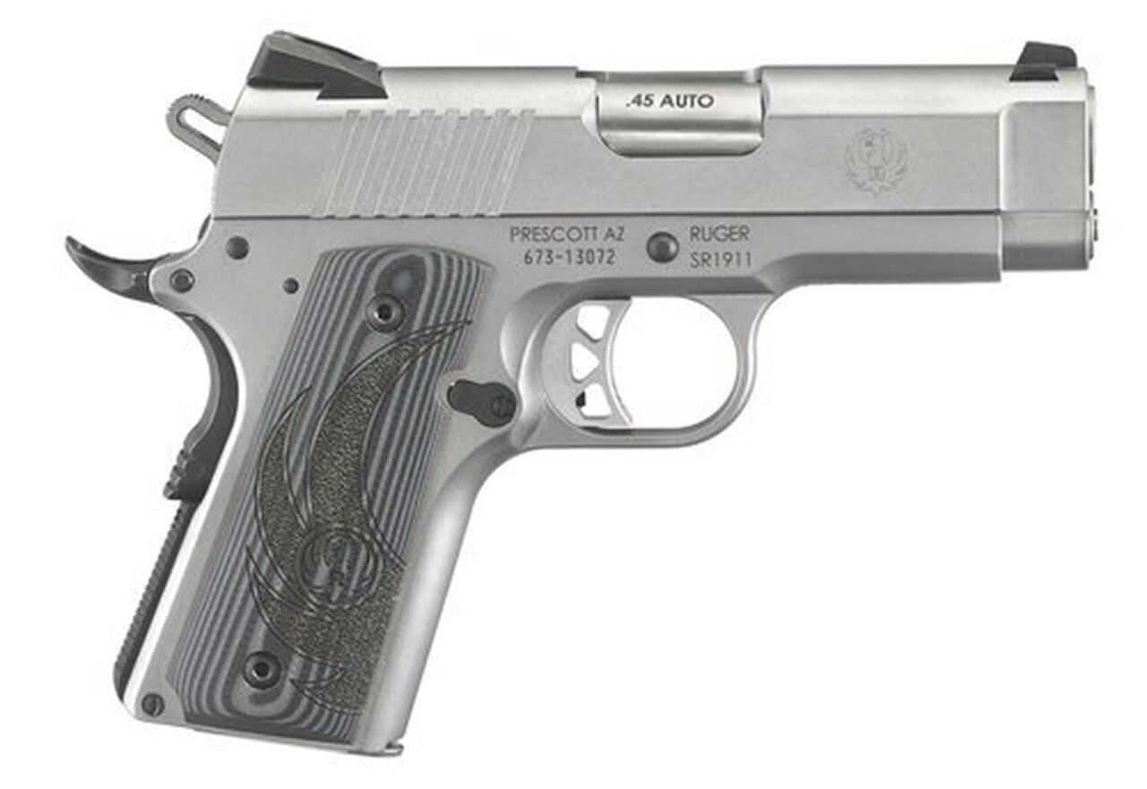 Ruger SR1911 45 ACP, 3.6", Gray G10 Grips, Stainless Steel, 7rd
