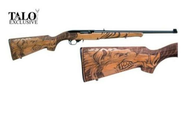 Ruger 10/22 Razorback, 22LR, 18.5", Walnut Stock with Razorback Carving, Blued, Talo Exclusive