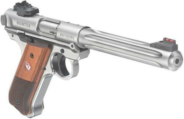 Ruger Mark IV Hunter Pistol, 22LR, 6.8" Barrel, Wood Grips, Stainless Steel, 10rd Mag