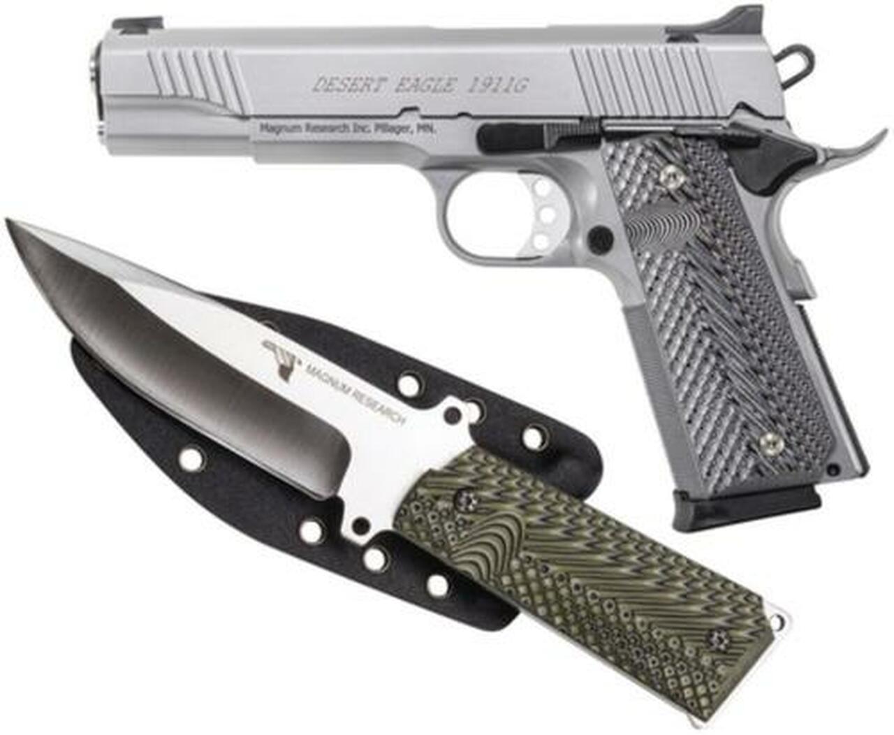 Desert Eagle 1911 Pistol/Knife Combo 45 ACP 5" Barrel SS Finish 8rd Mag Plus 1911 Fixed Blade Knife, Sheath