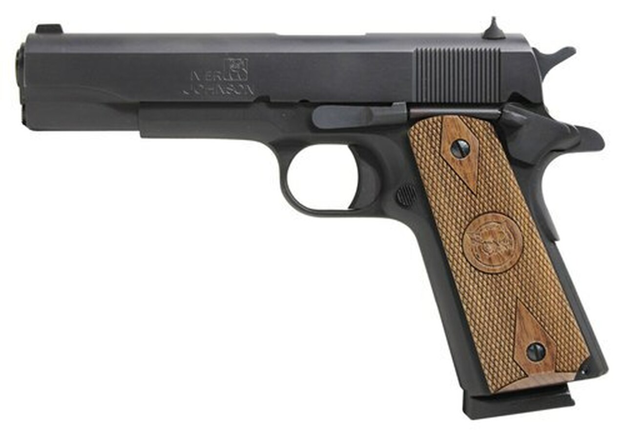 Iver Johnson 1911 A1, 45 ACP, 5", 8rd, Walnut Grips, Black