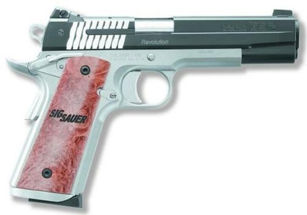 Sig 1911 45 ACP, 5" Barrel, STX Reverse 2-Tone SAO Siglite Burled Maple Grip (2) 8RD Steel MAG