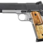 Sig 1911 45 ACP, 5" Barrel, TTT Reverse 2-Tone SAO Siglite Burled Maple Grip (2) 8RD Steel MAG CA Compliant
