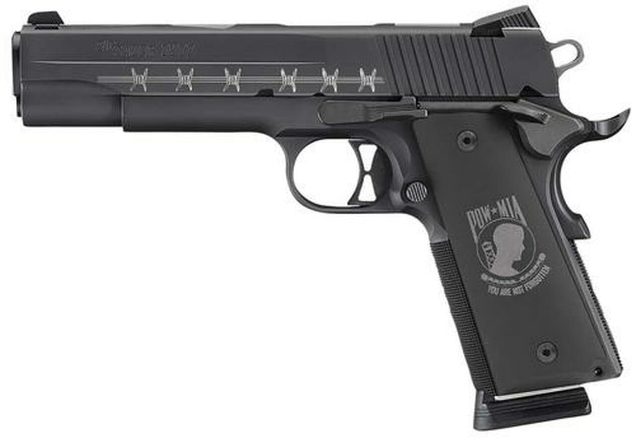Sig 1911 POW-MIA 45 ACP Custom Engraved Nitron Custom Hogue POW-MIA Grips Black