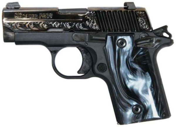 Sig P238 380 ACP 2.7In Black Pearl Nitron Engraved Slide SAO Siglite Black Pearl Grip (1) 6RD Steel MAG