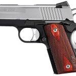 Sig 1911 9MM 3.3In Ultra Compact Black & Stainless Finish SAO Siglite Rosewood Grip (2) 8RD Steel MAG