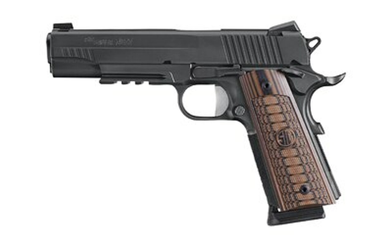 Sig 1911, 45 ACP, 5In, Select, Black, Sao, Siglite, Select, (2) 8RD Steel Mag, Rail