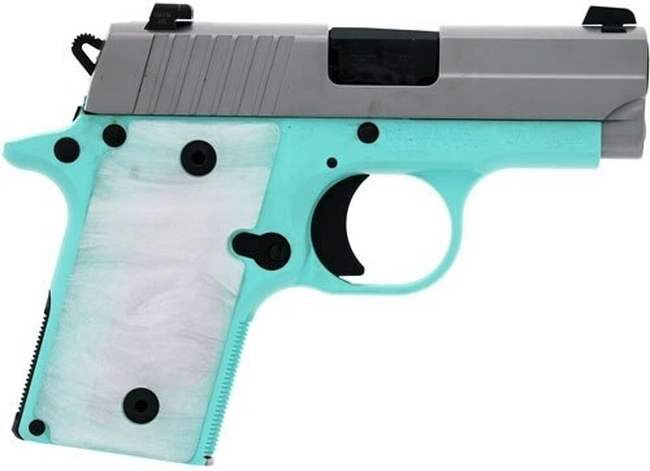 SIG P238, .380 ACP, 2.7", 6rd, SIGLITE NS, Pearl-White Grips, Robin Egg Blue