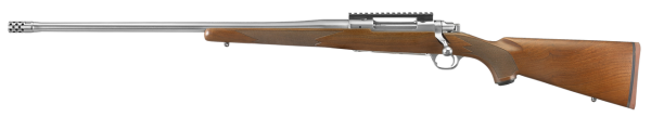 Ruger Hawkeye Hunter 300 Winchester Magnum, 24" Free Floated Cold Hammer Forged Barrel, 5/8X24 Threads, Satin Stainless Finish, Walnut Stock, Left Hand, LC6 Trigger, 3rd