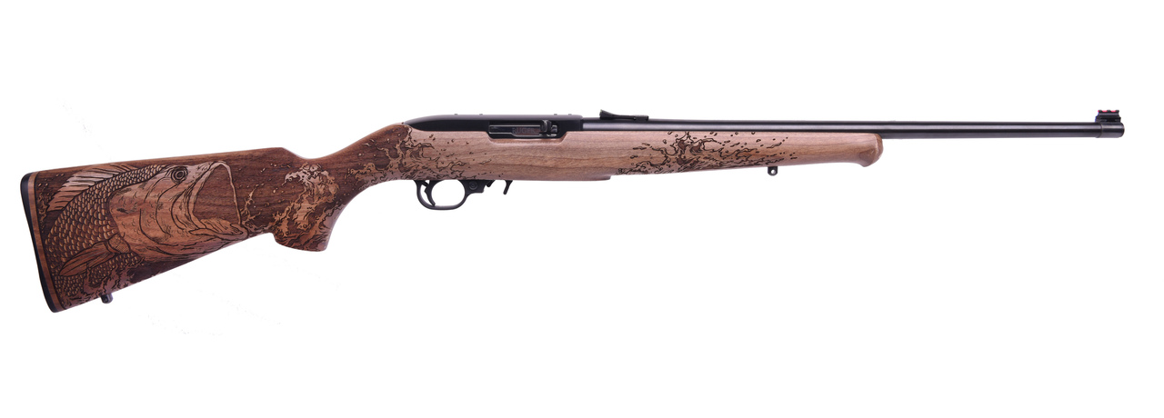 Ruger 10/22 .22 LR, 18.5" Barrel, Engraved Bass Walnut Stock, 10rd
