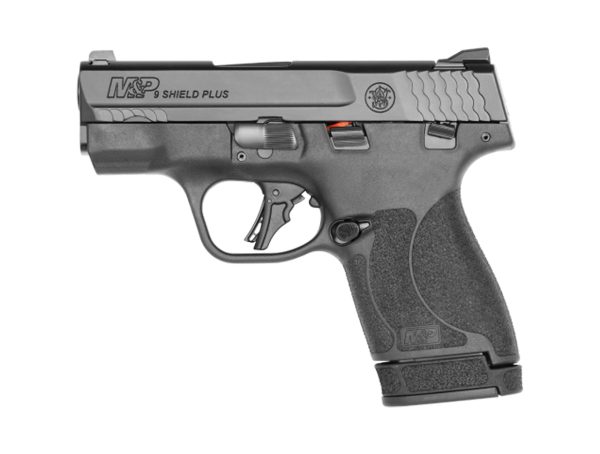 Smith & Wesson, Shield Plus, Striker Fired, Micro-Compact, 9mm, 3.1" Barrel, White Dot Sights, Polymer Frame, Thumb Safety, Flat Face Trigger, 2 Mags, 1-10Rd 1-13Rd, Black