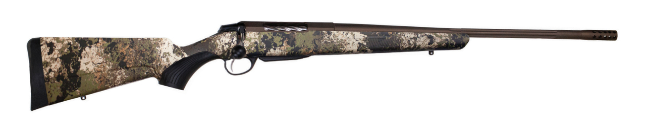 Tikka T3x Lite300 Win Mag, 24.38" Fluted Barrel, 1:11 Twist, Threaded 5/8x24, Veil Wideland Camo, Cerakote Barrel and Action, Burnt Bronze Color, 1 Mag, Includes Matching Muzzle Brake, 3rd
