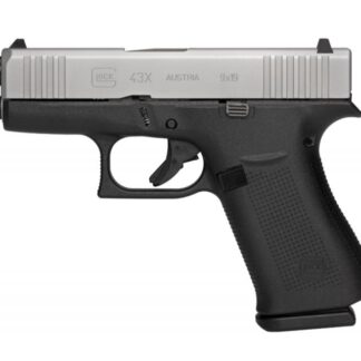 Glock G43X Sub-Compact 9mm 3.4″ Barrel 10 RDs Fixed Sights Silver